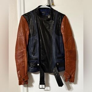 Kenna-T Moto Biker Quilted Genuine Leather Jacket black & brown Medium